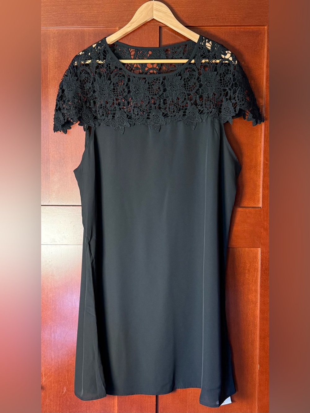 Exclusive Black Lace Trim Cap Sleeve Dress XXL New